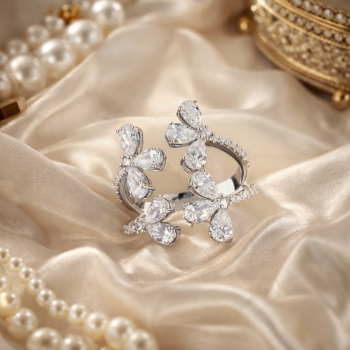 Lab-Grown Diamond Triple Floral Open Designer Ring